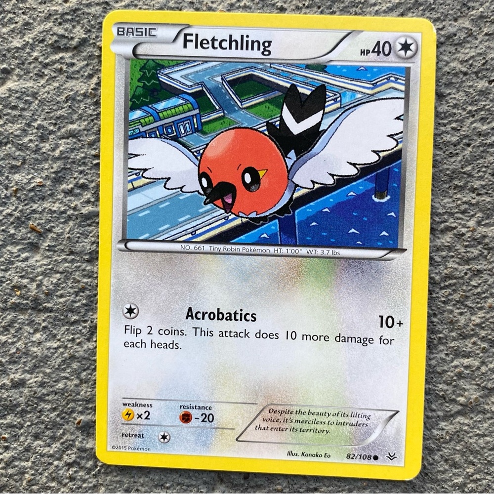 Pokemon Fletchling Trading Card - Red and Yellow